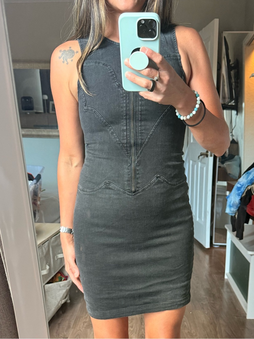 Diesel Sleeveless Fitted Black Denim Mini Dress